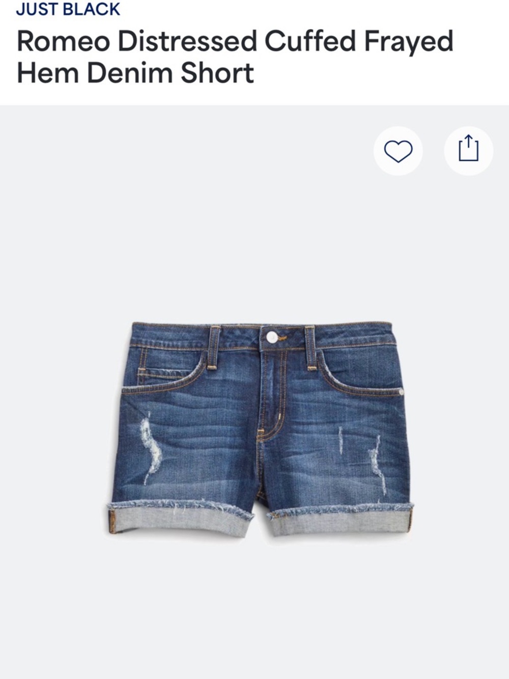 Just Black Dark Blue Frayed Hem Denim Shorts